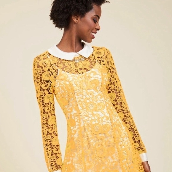 ModCloth Yellow Crochet Lace Satin Collar Dress size Medium - Picture 14 of 15